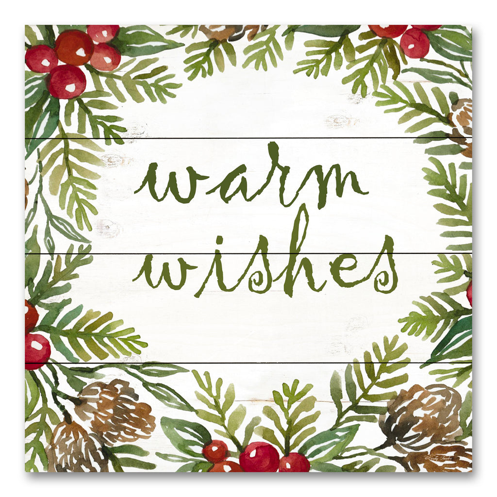 Cindy Jacobs CIN3222PAL - CIN3222PAL - Warm Wishes - 12x12 Warm Wishes, Christmas, Holidays, Wreath, Greenery, Berries, Pine Cones, Typography, Signs from Penny Lane