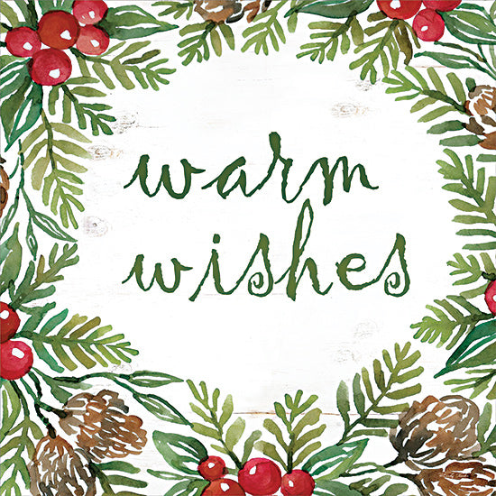 Cindy Jacobs CIN3222 - CIN3222 - Warm Wishes - 12x12 Warm Wishes, Christmas, Holidays, Wreath, Greenery, Berries, Pine Cones, Typography, Signs from Penny Lane