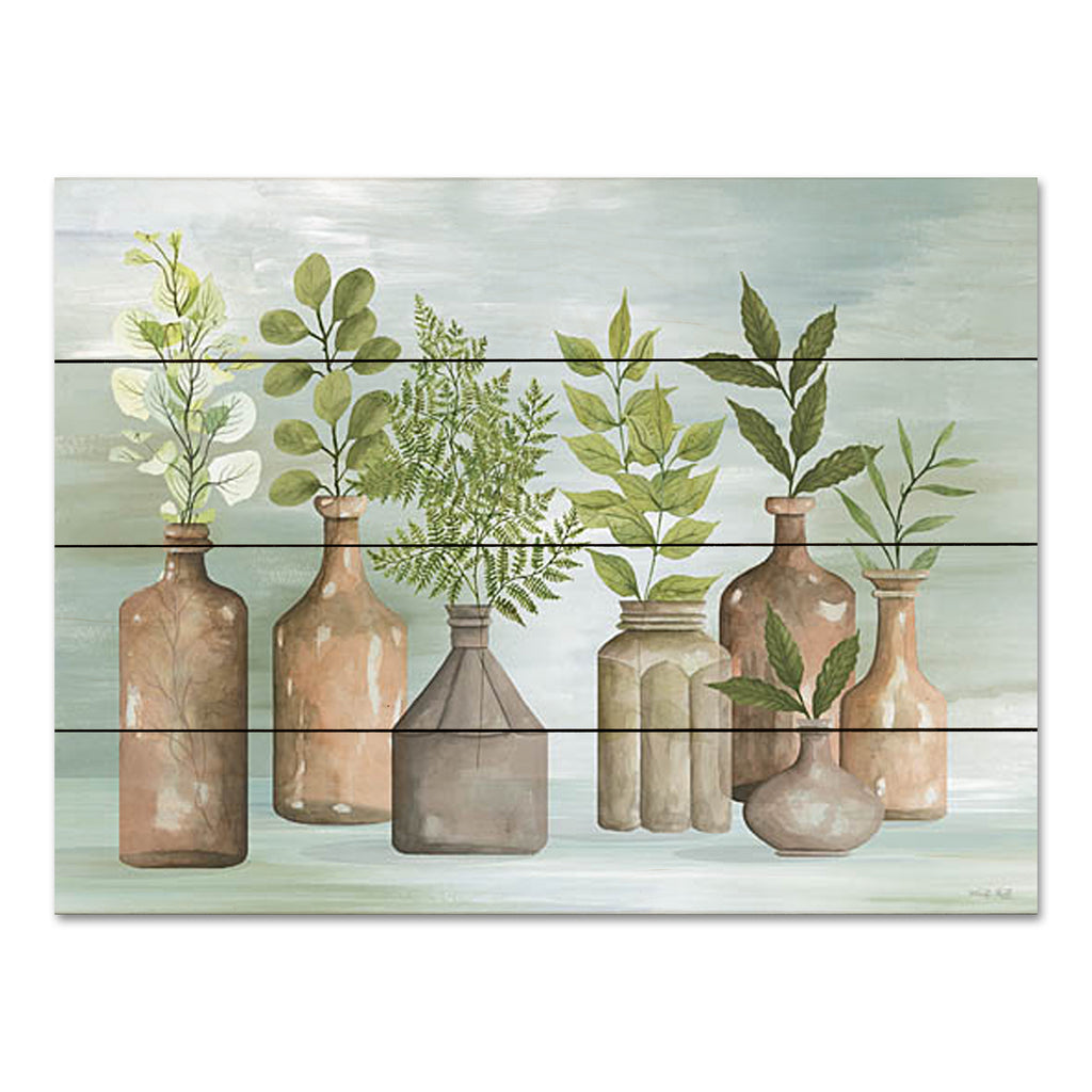 Cindy Jacobs CIN3234PAL - CIN3234PAL - Greenery in Bottles I - 16x12 Still Life, Greenery, Leaves, Ferns, Eucalyptus, Vases, Terra Cotta Colored Vases from Penny Lane