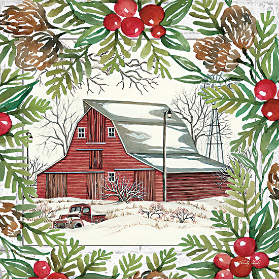 Cindy Jacobs CIN3261 - CIN3261 - Winter Window I - 12x12 Christmas, Holidays, Farm, Barn, Truck, Snow, Wreath, Greenery, Berries, Pine Cones from Penny Lane