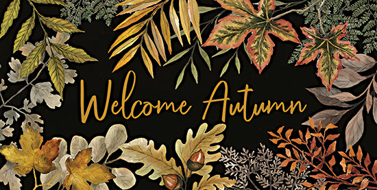 Cindy Jacobs CIN3403 - CIN3403 - Welcome Autumn - 18x9 Welcome Autumn, Leaves, Greenery, Acorns, Fall, Autumn, Nature, Black Background, Typography, Signs from Penny Lane