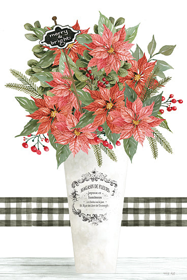 Cindy Jacobs CIN3451 - CIN3451 - Merry & Bright Poinsettias - 12x18 Christmas, Holidays, Poinsettias, Christmas Flowers, Red Flowers, French, White Pail, Merry & Bright, Plaid, Greenery, Winter, Country French from Penny Lane