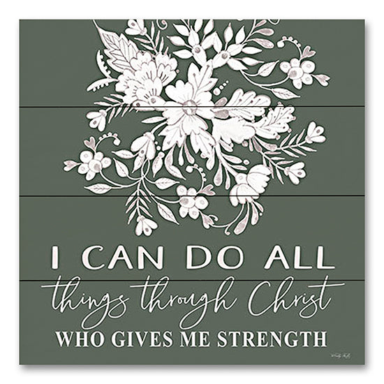 Cindy Jacobs CIN3454PAL - CIN3454PAL - I Can Do All Things - 12x12 I Can Do All Things Through Christ, Bible Verse, Philippians, Flowers, Green & White, Typography, Signs from Penny Lane