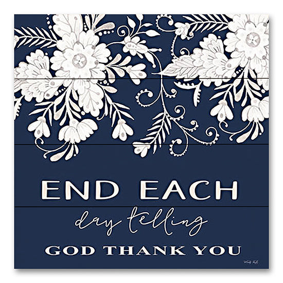 Cindy Jacobs CIN3455PAL - CIN3455PAL - End Each Day - 12x12 End Each Day Tell God Thank You, Religious, Flowers, Blue & White, Typography, Signs from Penny Lane