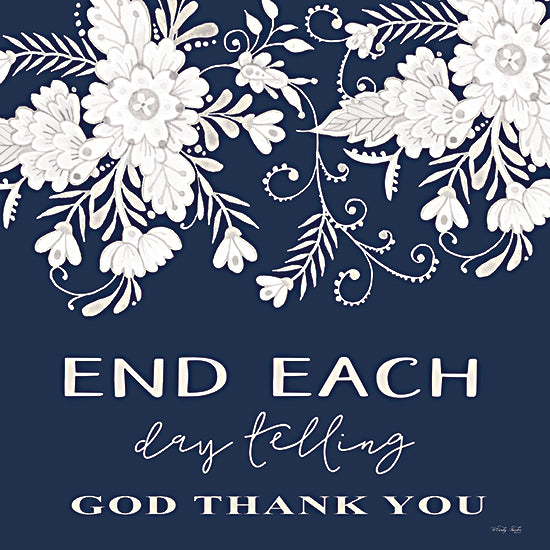 Cindy Jacobs CIN3455 - CIN3455 - End Each Day - 12x12 End Each Day Tell God Thank You, Religious, Flowers, Blue & White, Typography, Signs from Penny Lane