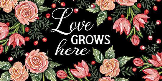 Cindy Jacobs CIN3461 - CIN3461 - Love Grows Here - 18x9 Flowers, Red Flowers, Love Grows Here, Typography, Signs, Black Background, Spring from Penny Lane
