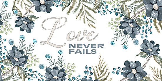 Cindy Jacobs CIN3467 - CIN3467 - Love Never Fails - 18x9 Love Never Fails, Flowers, Blue Flowers, Greenery, Summer, Typography, Signs from Penny Lane