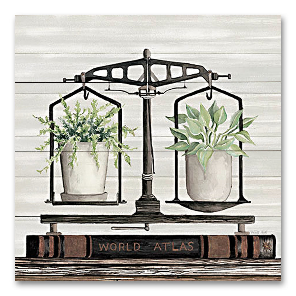Cindy Jacobs CIN3474PAL - CIN3474PAL - Balanced Plant Life - 12x12 Still Life, Scale, Vintage, Books, Plants, Potted Plants, Botanical, Decorative from Penny Lane