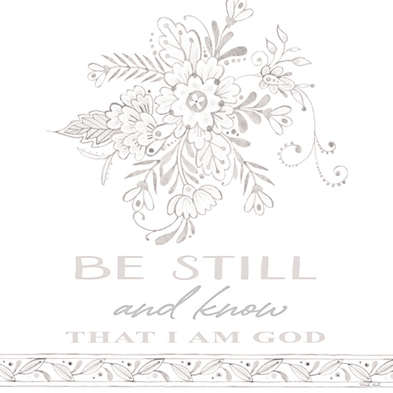 Cindy Jacobs CIN3488 - CIN3488 - Be Still and Know - 12x12 Religious, Typography, Signs, Be Still and Know That I am God, Bible Verse, Psalms, Flowers, Neutral Palette from Penny Lane