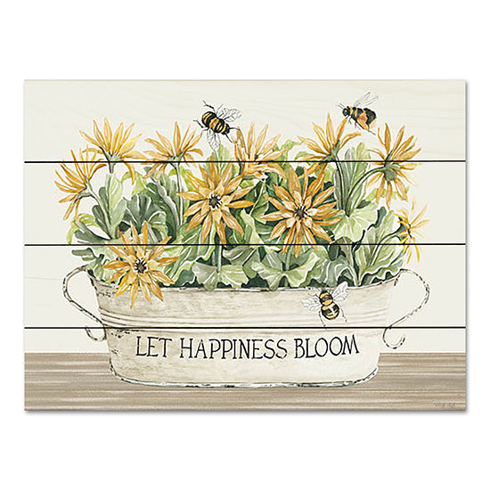 Cindy Jacobs CIN3498PAL - CIN3498PAL - Let Happiness Bloom Flowers - 16x12 Let Happiness Bloom, Galvanized Pail, Flowers, Bees, Still Life from Penny Lane