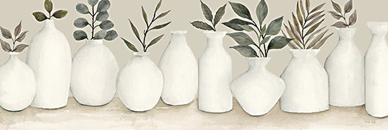 Cindy Jacobs CIN3527A - CIN3527A - Ivory Vases in a Row - 36x12 Ivory Vases, Greenery, Still Life, Leaves, Neutral Palette from Penny Lane