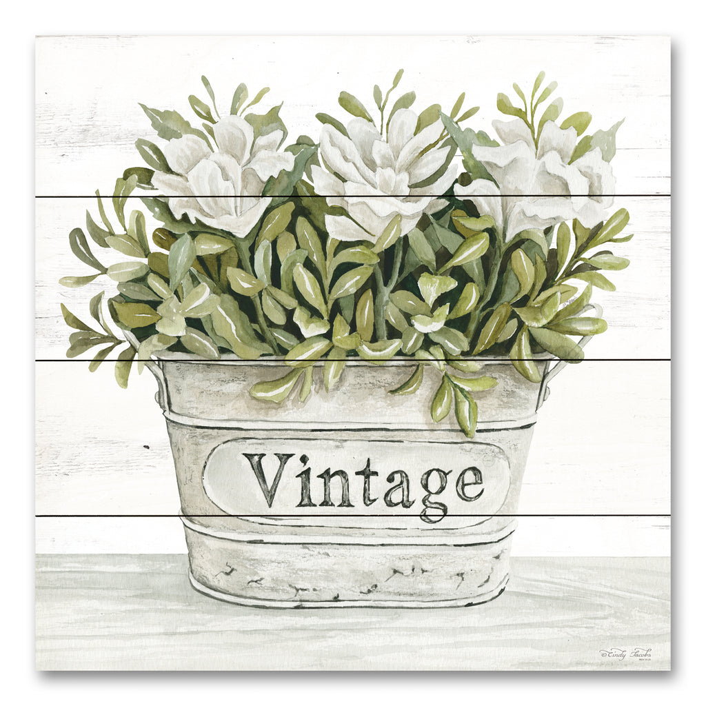Cindy Jacobs CIN3547PAL - CIN3547PAL - Vintage Floral - 12x12 Flowers, Greenery, Galvanized Pail, Cottage/Country, Spring, Vintage, Typography, Signs from Penny Lane