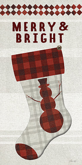Cindy Jacobs CIN3552 - CIN3552 - Merry & Bright Stocking    - 9x18 Christmas, Holidays, Christmas Stocking, Snowman, Red & White, Lodge, Plaid, Merry & Bright, Typography, Signs, Winter from Penny Lane