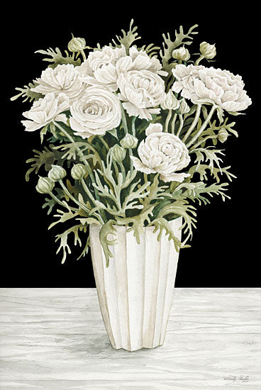 Cindy Jacobs CIN3589 - CIN3589 - Floral Beauty I - 12x18 Flowers, White Flowers, Greenery, Bouquet, Botanical, Vase, White Vase, Black Background, French Country, Spring from Penny Lane