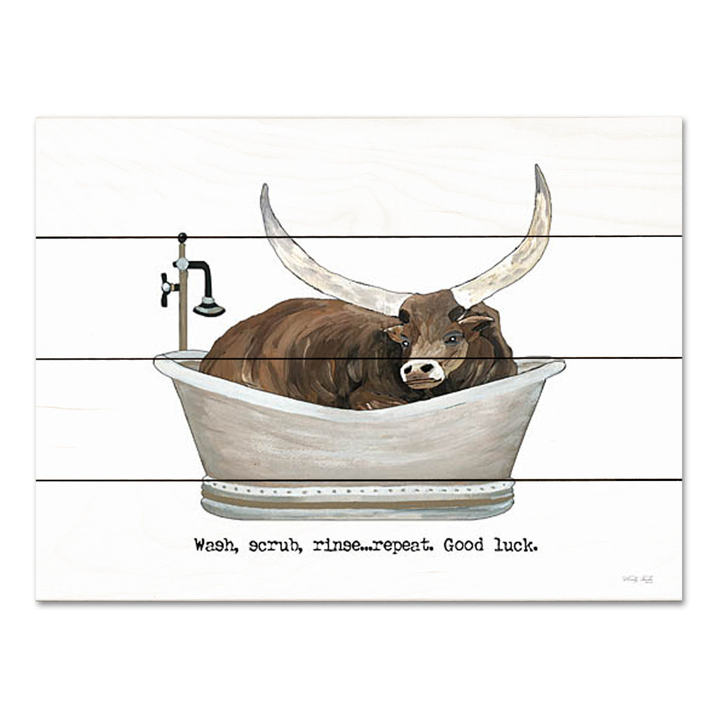 Cindy Jacobs CIN3594PAL - CIN3594PAL - Wash, Scrub, Rinse Cow - 16x12 Bath, Bathroom, Whimsical, Cow, Longhorn Cow, Farmhouse/Country, Bath Time Wash, Scrub, Rinse, Typography, Signs from Penny Lane