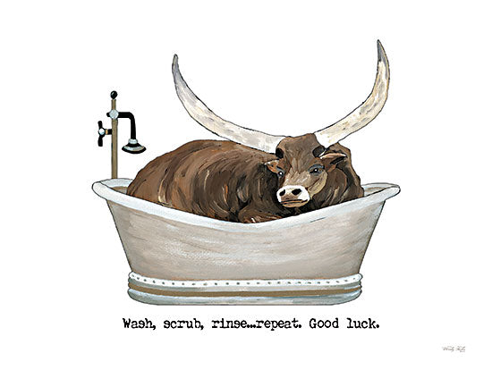 Cindy Jacobs CIN3594 - CIN3594 - Wash, Scrub, Rinse Cow - 16x12 Bath, Bathroom, Whimsical, Cow, Longhorn Cow, Farmhouse/Country, Bath Time Wash, Scrub, Rinse, Typography, Signs from Penny Lane