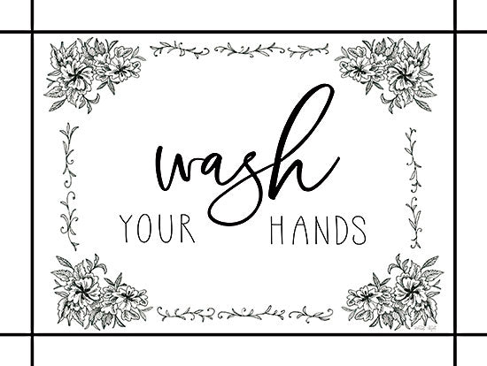 Cindy Jacobs CIN3605 - CIN3605 - Wash Your Hands - 16x12 Bath, Bathroom, Wash Your Hands, Flowers, Signs, Typography, Black & White from Penny Lane