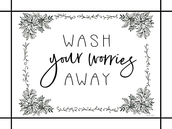 Cindy Jacobs CIN3607 - CIN3607 - Wash Your Worries Away - 16x12 Bath, Bathroom, Wash Your Worries Away, Flowers, Signs, Typography, Black & White from Penny Lane