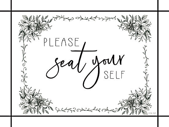Cindy Jacobs CIN3608 - CIN3608 - Please Seat Yourself - 16x12 Bath, Bathroom, Please Seat Yourself, Humorous, Flowers, Signs, Typography, Black & White from Penny Lane