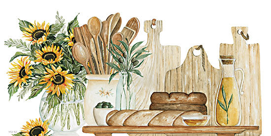 Cindy Jacobs CIN3624 - CIN3624 - Tuscan Bread Board with Sunflowers - 18x9 Still Life, Kitchen, Cutting Boards, Wooden Spoons, Bread, Oil, Sunflowers, Flowers, Tuscan Bread Board, Fall from Penny Lane