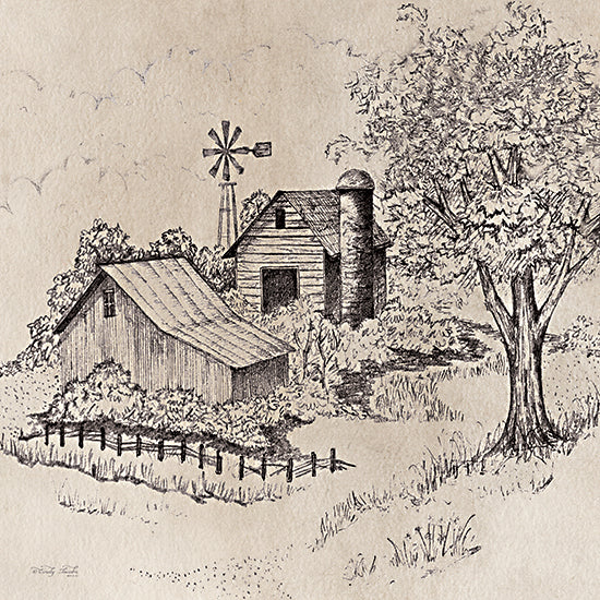 Cindy Jacobs CIN3762 - CIN3762 - Yesteryear on the Farm - 12x12 Farm, Barn, House, Sketch, Landscape, Drawing Print, Yesteryear, Vintage, Farmhouse/Country from Penny Lane