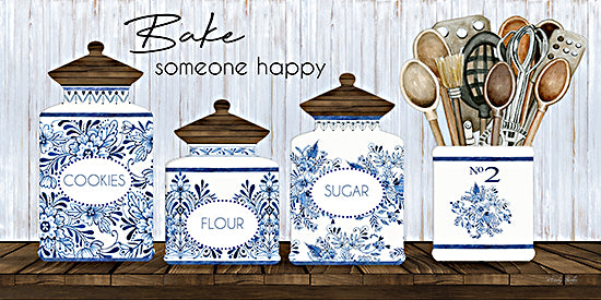 Cindy Jacobs CIN3864 - CIN3864 - Bake Someone Happy - 24x12 Kitchen, Bake Someone Happy, Typography, Signs, Textual Art, Blue and White China, Patterns, Canisters, Kitchen Utensils, French Country from Penny Lane