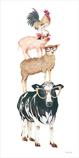Cindy Jacobs CIN3892 - CIN3892 - Farm Animal Stack - 9x18 Animals Stack, Whimsical, Glasses, Animals, Cows, Sheep, Pig, Rooster from Penny Lane