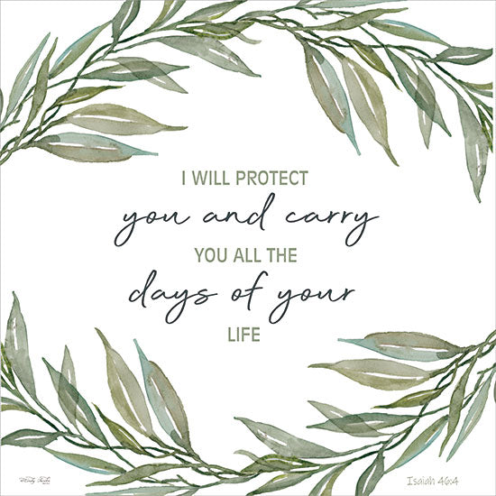 Cindy Jacobs CIN3932 - CIN3932 - I Will Protect You   - 12x12 Religious, I Will Protect You and Carry You All the Days of Your Life, Isaiah, Bible Verse, Typography, Signs, Textual Art, Leaves, Greenery from Penny Lane