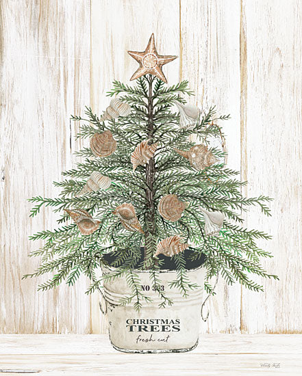 Cindy Jacobs CIN3947 - CIN3947 - Coastal Christmas Tree - 12x16 Christmas, Holidays, Christmas Tree, Tree, Coastal, Shells, Tropical, Neutral Palette, Signs, Wood Background from Penny Lane