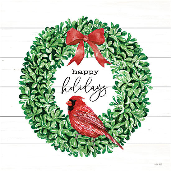 Cindy Jacobs CIN3995 - CIN3995 - Happy Holidays Cardinal Wreath   - 12x12 Christmas, Holidays, Wreath, Cardinal, Happy Holidays, Typography, Signs, Textual Art, Greenery from Penny Lane