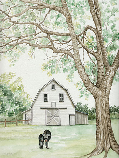Cindy Jacobs CIN4004 - CIN4004 - Country Charm - 12x16 Barn, White Barn, Farm, Black Cows, Mother & Calf, Tree, Field, Landscape from Penny Lane