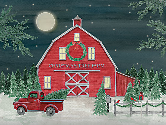 Cindy Jacobs CIN4007 - CIN4007 - Full Moon Christmas Tree Farm - 16x12 Christmas, Holidays, Barn, Farm, Christmas Tree Farm, Christmas Trees, Typography, Signs, Truck, Red Truck, Wreath, Moon, Winter, Snow, Farmhouse/Country from Penny Lane