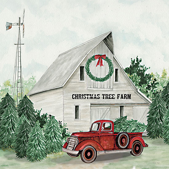 Cindy Jacobs CIN4009 - CIN4009 - Windmill Christmas Tree Farm - 12x12 Christmas, Holidays, Barn, White Barn, Farm, Christmas Trees, Windmill, Christmas Tree Farm, Typography, Signs, Truck, Red Truck, Winter, Farmhouse/Country from Penny Lane