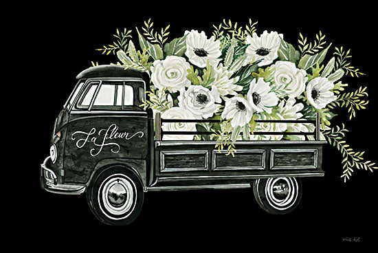 Cindy Jacobs CIN4024 - CIN4024 - Flowers Galore - 18x12 Truck, Flower Truck, Flowers, White Flowers, Whimsical, Black Truck, Greenery, Black Background from Penny Lane