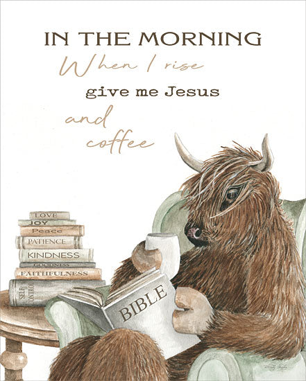 Cindy Jacobs CIN4044 - CIN4044 - In the Morning - 12x16 Whimsical, Cow, Religious, In the Morning When I Rise Give Me Jesus and Coffee, Bible, Coffee Cup, Books, Farm from Penny Lane