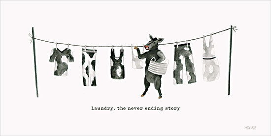 Cindy Jacobs CIN4046 - CIN4046 - Laundry, the Never Ending Story - 18x9 Humor, Cow, Laundry, Laundry the Never Ending Story, Typography, Signs, Textual Art, Whimsical, Clothesline  from Penny Lane