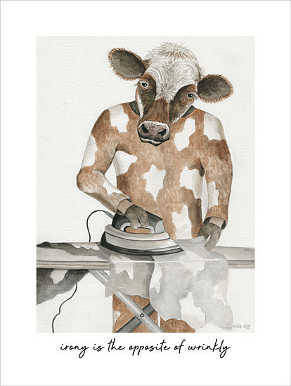 Cindy Jacobs CIN4049 - CIN4049 - Irony Is… - 12x16 Humor, Cow, Laundry, Irony is the Opposite of Wrinkly, Typography, Signs, Textual Art, Whimsical, Iron, Ironing Board from Penny Lane