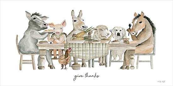 Cindy Jacobs CIN4053 - CIN4053 - Give Thanks - 18x9 Whimsical, Kitchen, Cows, Pig, Sheep, Horse, Dog, Chicken, Family, Give Thanks, Typography, Signs, Textual Art, Family, Kitchen Table, Eating, Farmhouse/Country from Penny Lane
