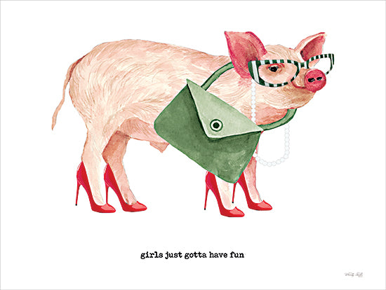 Cindy Jacobs CIN4057 - CIN4057 - Girls Just Got to Have Fun Pig - 16x12 Whimsical, Pig, Fashion, Glasses, Purse, High Heel Shoes, Girls Just Gotta Have Fun, Typography, Signs, Textual Art from Penny Lane