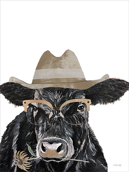 Cindy Jacobs CIN4103 - CIN4103 - Mr. Moo - 12x16 Whimsical, Cow, Black Cow, Angus Cow, Hat, Glasses, Flowers from Penny Lane