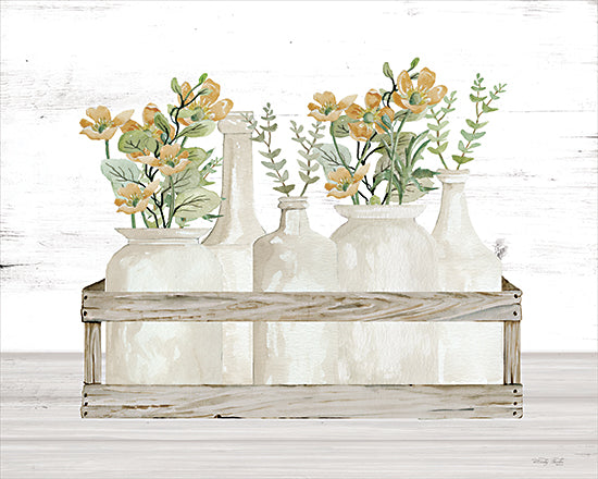 Cindy Jacobs CIN4125 - CIN4125 - Flower Crate II - 16x12 Still Life, Vases, Crate, White Vases, Flowers, Orange Flowers, Greenery from Penny Lane