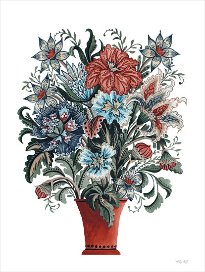 Cindy Jacobs CIN4165 - CIN4165 - Jacobean Floral - 12x16 Flowers, Jacobean Floral, Fabric Looking Flowers, Rust, Blue, Greenery, Rust Vase  from Penny Lane