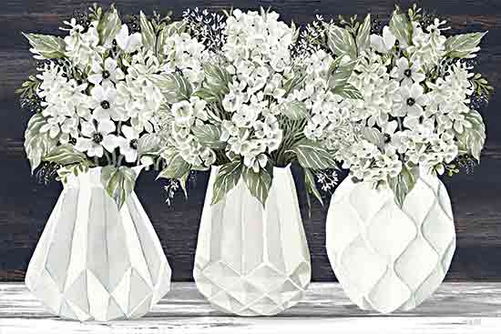 Cindy Jacobs CIN4185 - CIN4185 - Plethora of Blooms II - 18x12 Still Life, Flowers, White Flowers, Geometric Vases, White Vases, Three Vases, Black Background from Penny Lane
