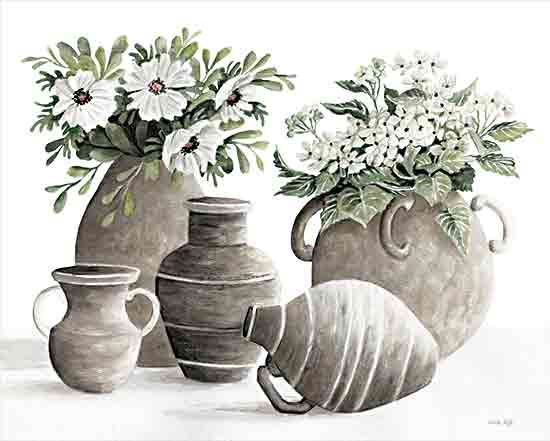 Cindy Jacobs CIN4206 - CIN4206 - Vase Collection II - 16x12 Still Life, Vases, Flowers, White Flowers, Greenery, Plants, Neutral Palette from Penny Lane