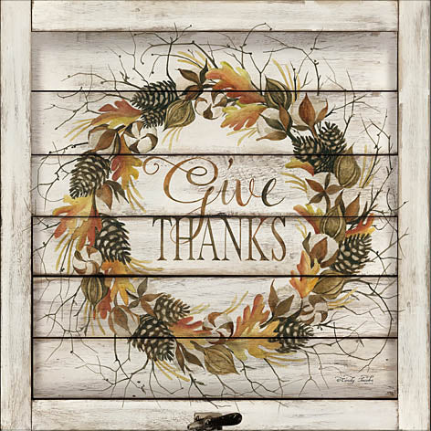 Cindy Jacobs CIN880 - Thanks Fall Wreath - Give Thanks, Autumn, Wreath, Pinecones, Leaves, Wood Plank from Penny Lane Publishing