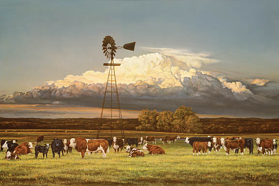 Bonnie Mohr COW227 - Summer Pastures - Windmill, Cows, Mountains, Pasture from Penny Lane Publishing