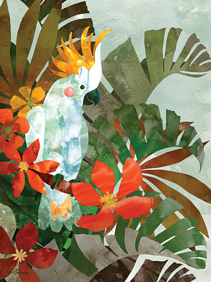 Cat Thurman Designs CTD110 - CTD110 - Tropical Cockatoo - 12x16 Abstract, Tropical, Jungle, Cockatoo, Bird, Flowers, Red Flowers, Banana Tree Leaves from Penny Lane