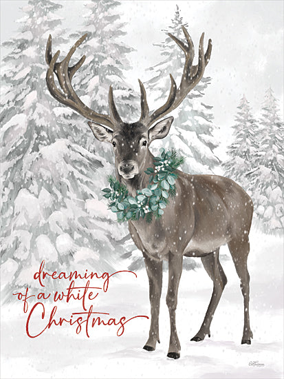 Cat Thurman Designs CTD119 - CTD119 - Dreaming of a White Christmas Deer - 12x16 Christmas, Holidays, Deer, Dreaming of a White Christmas, Typography, Signs, Textual Art, Winter, Snow, Trees, Eucalyptus Wreath from Penny Lane