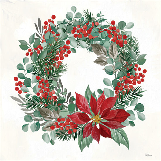 Cat Thurman Designs CTD120 - CTD120 - Christmas Wreath - 12x12 Christmas, Holidays, Wreath, Greenery, Eucalyptus, Berries, Poinsettia, Flower, Christmas Flower, Winter from Penny Lane