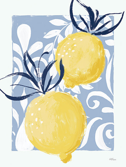 Cat Thurman Designs CTD221 - CTD221 - Loose Lemons - 12x16 Fruit, Lemons, Patterned Background, Kitchen, Blue, White, Yellow from Penny Lane